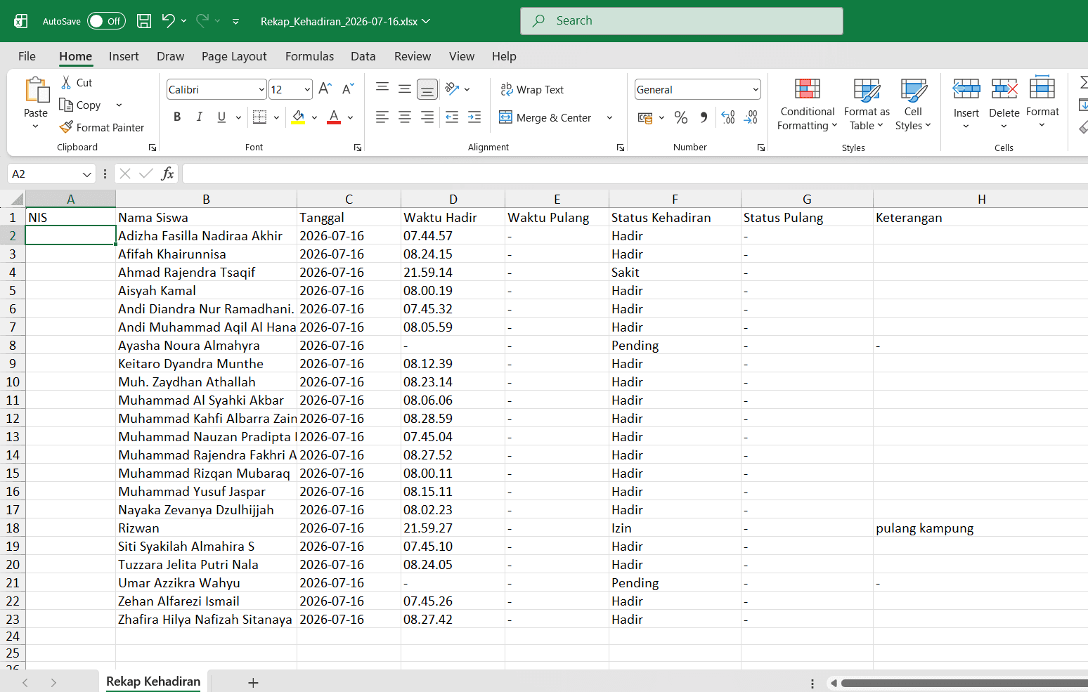 Rekap Harian Excel